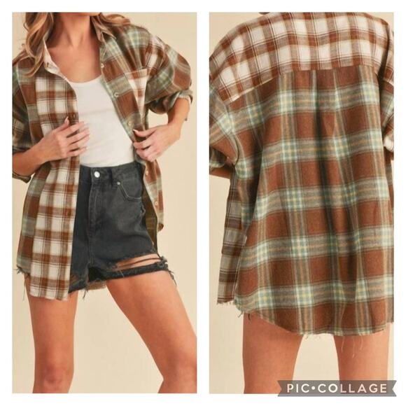 Aemi + Co Tops - Aemi Co Oversized Fall Plaid Shirt NEW Size Small